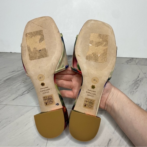 Stuart Weitzman Cayman 35 Square Toe Multicolor Block Heel Sandal 7 1/2 B - Picture 10 of 11